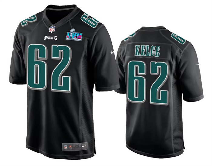 Men's Philadelphia Eagles #62 Jason Kelce Black Super Bowl LVII Patch Stitched Game Jersey Men's Philadelphia Eagles #62 Jason Kelce Black Super Bowl LVII Patch Stitched Game Jersey